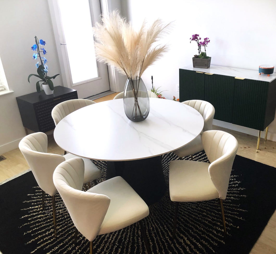 Velvet Dining Chairs Set of 4, Modern Upholstered Dining Chair with Golden Metal Legs, White